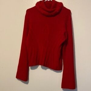 Tribeca Studio long sleeve diamond red fur collar sweater lg